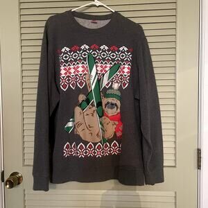 Ugly Christmas Sweater Sweatshirt Skiing Sloth XL